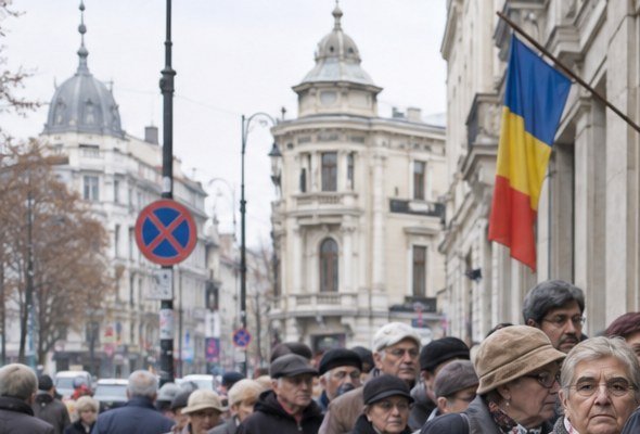 Imagine ilustrativă cu arhitectură urbană și drapelul României